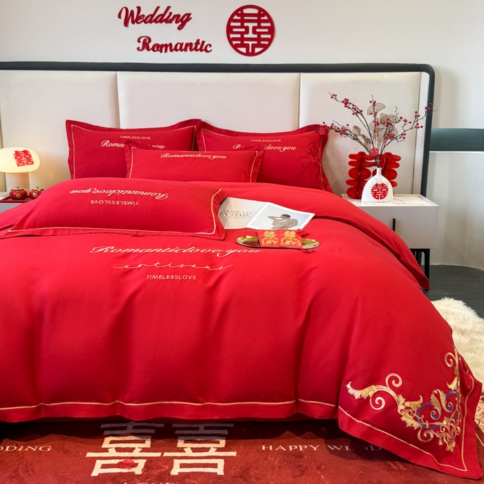 91家纺网 家纺一手货源 找家纺 花愿（原花纪） 水洗棉刺绣婚庆四件套 禧悦