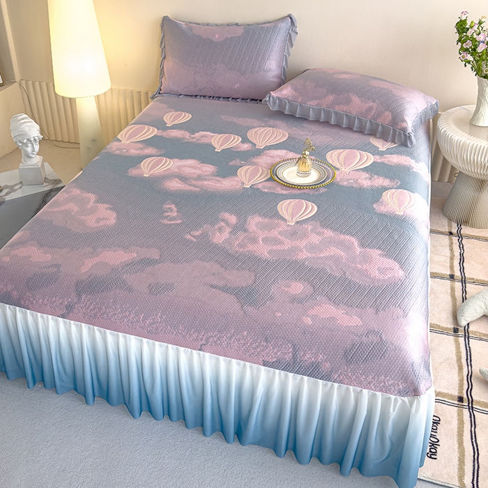 91家纺网 家纺一手货源 找家纺 冬然家纺 2025新款冰豆豆席子凉席床裙款 梦幻气球-粉