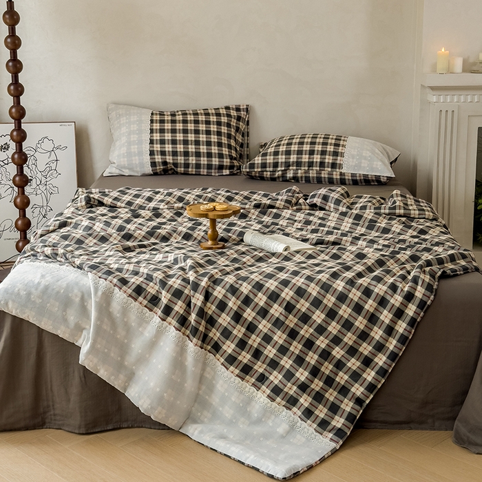 91家纺网 家纺一手货源 找家纺 （总）曼町家居 2025春夏新款全棉纯棉双层纱法式镂空立体大花边夏被夏凉被空调被四件套