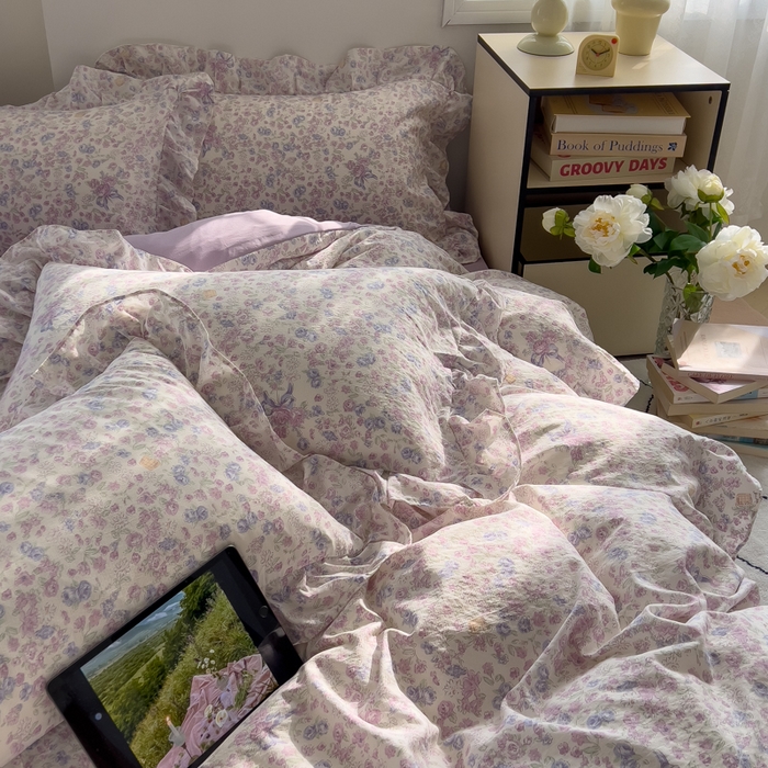 91家纺网 家纺一手货源 找家纺 （总）希丞家居 2025新款云感提花双层纱花边四件套