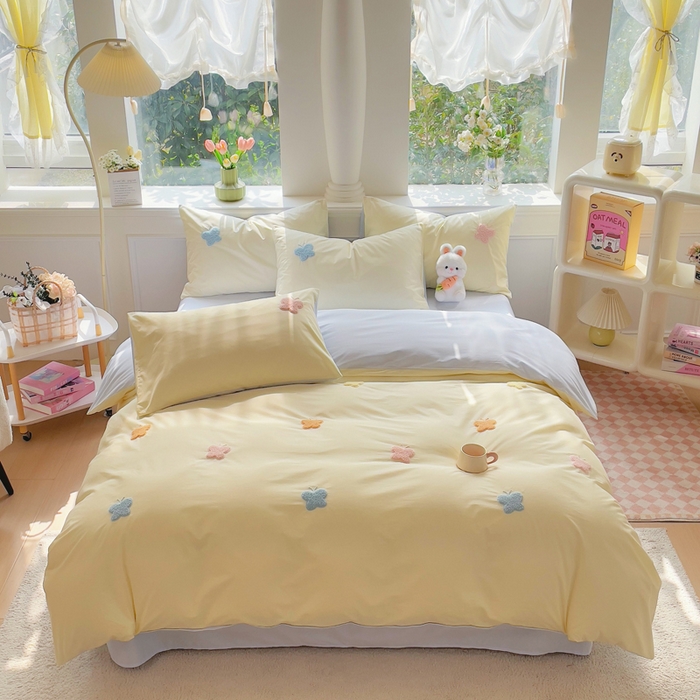 91家纺网 家纺一手货源 找家纺 锦觅家纺  2025新款奶油小清新毛巾绣全棉纯棉四件套-风格一（专版散花必须控价） 五彩斑斓