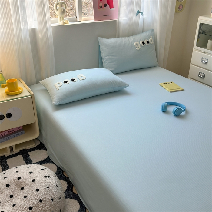 91家纺网 家纺一手货源 找家纺 丽涵家纺 2025新款全棉大雁纹单品床单床单三件套 good晴空蓝