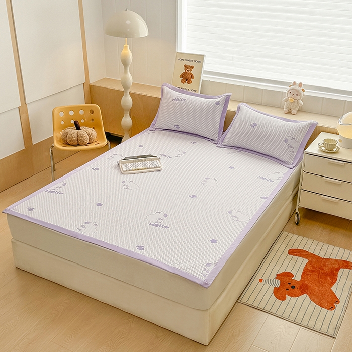 91家纺网 家纺一手货源 找家纺 绣女坊 2025新款冰豆豆提花凉席三件套 卡皮巴拉紫