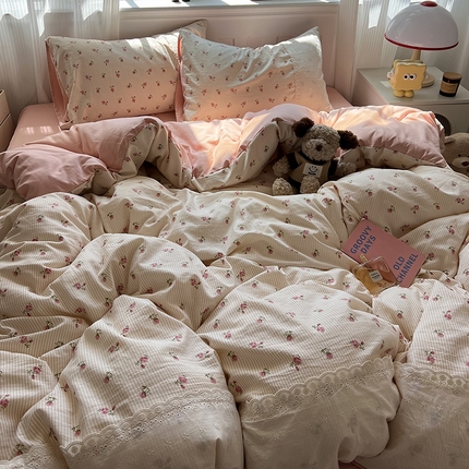 91家纺网 家纺一手货源 找家纺 （总）韩都家居  2025春夏新款蕾丝花边云感双层纱四件套