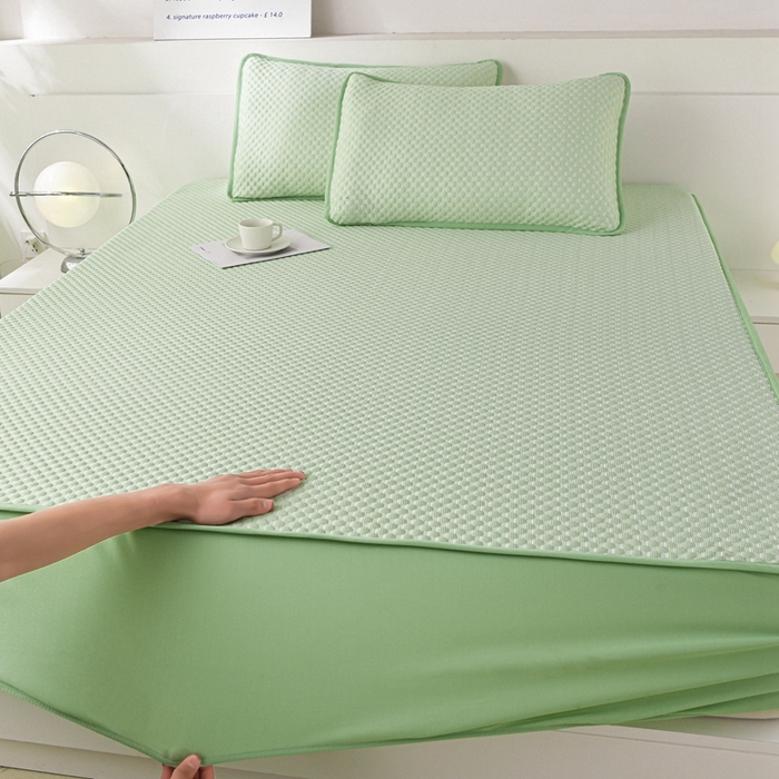 91家纺网 家纺一手货源 找家纺 梦之星 2025新款凉豆豆凉席三件套 纯色床笠款-绿