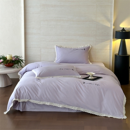 91家纺网 家纺一手货源 找家纺 （总）名品优仓 2025新款纯棉水洗棉双层纱提花韩版花边四件套-约定