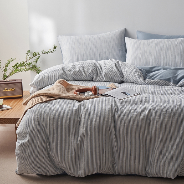 91家纺网 家纺一手货源 找家纺 千朵森  2025新款全棉色织提花条纹四件套 提花条纹-蓝