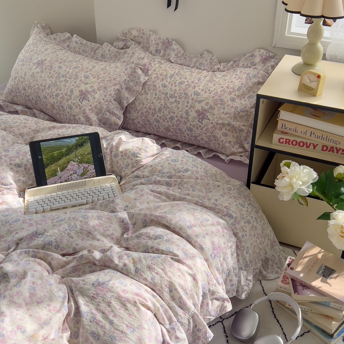 91家纺网 家纺一手货源 找家纺 （总）希丞家居 2025新款云感提花双层纱花边四件套