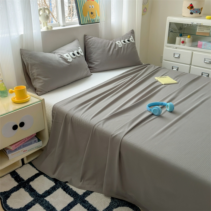 91家纺网 家纺一手货源 找家纺 丽涵家纺 2025新款全棉大雁纹单品床单床单三件套 good深银灰