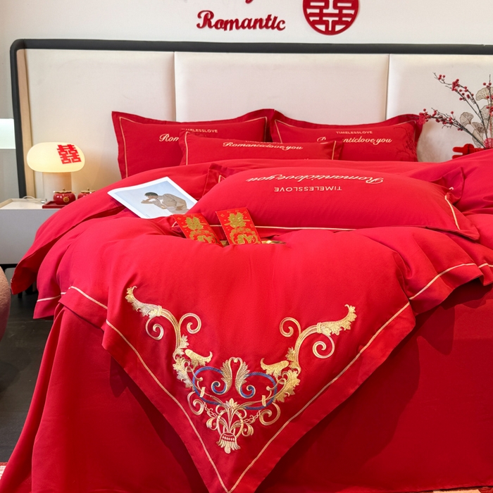 91家纺网 家纺一手货源 找家纺 花愿（原花纪） 水洗棉刺绣婚庆四件套 禧悦