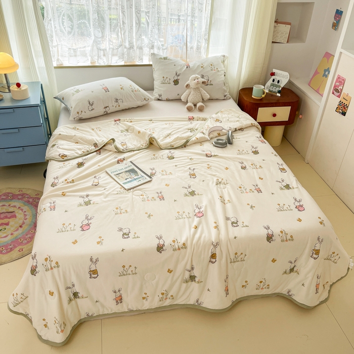 91家纺网 家纺一手货源 找家纺 葡萄家 2025新款A类母婴级大豆纤维牛奶丝针织棉夏凉被（提供买家秀）赏花兔