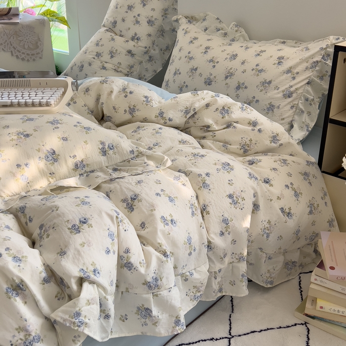 91家纺网 家纺一手货源 找家纺 希丞家居 2025新款云感提花双层纱花边四件套 微醺