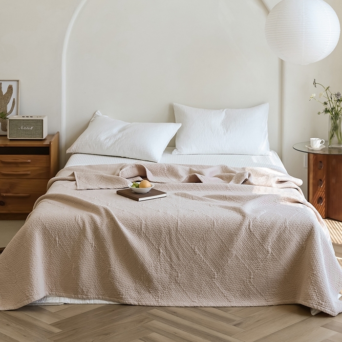 91家纺网 家纺一手货源 找家纺 雯雨家纺2025新款A类全棉加厚六层纱提花纯色盖毯 六层纱-卡其