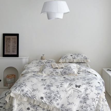 佰织鑫家居 2025新款全棉法式砂洗棉花床盖款被套四件套