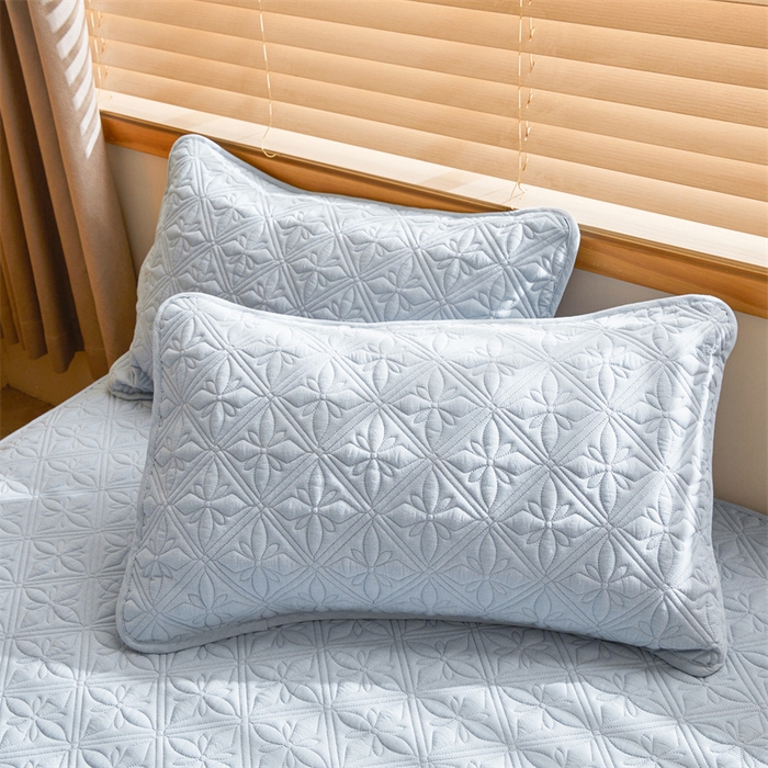 91家纺网 家纺一手货源 找家纺 3C 2025全棉蚕丝蛋白夹棉床笠 天星花-天空蓝