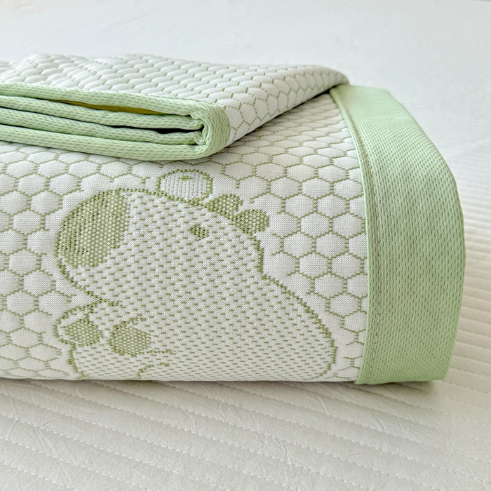 91家纺网 家纺一手货源 找家纺 绣女坊 2025新款冰豆豆提花凉席三件套 卡皮巴拉-绿色