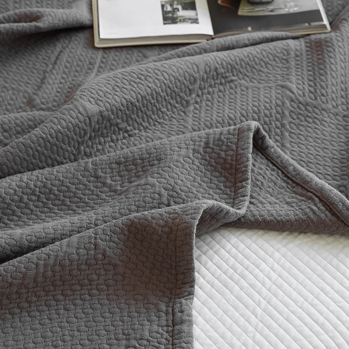 91家纺网 家纺一手货源 找家纺 雯雨家纺2025新款A类全棉加厚六层纱提花纯色盖毯 六层纱-深灰