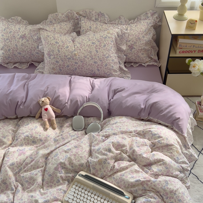 91家纺网 家纺一手货源 找家纺 希丞家居 2025新款云感提花双层纱花边四件套 花海