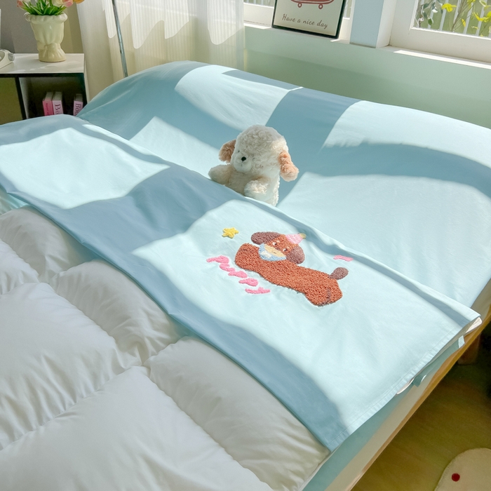 91家纺网 家纺一手货源 找家纺 柒星睡袋 2025新款款40支全棉纯色毛巾绣可拆分隔脏睡袋 帕皮狗 蓝