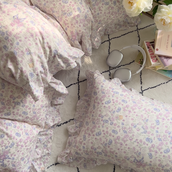 91家纺网 家纺一手货源 找家纺 希丞家居 2025新款云感提花双层纱花边四件套 花海