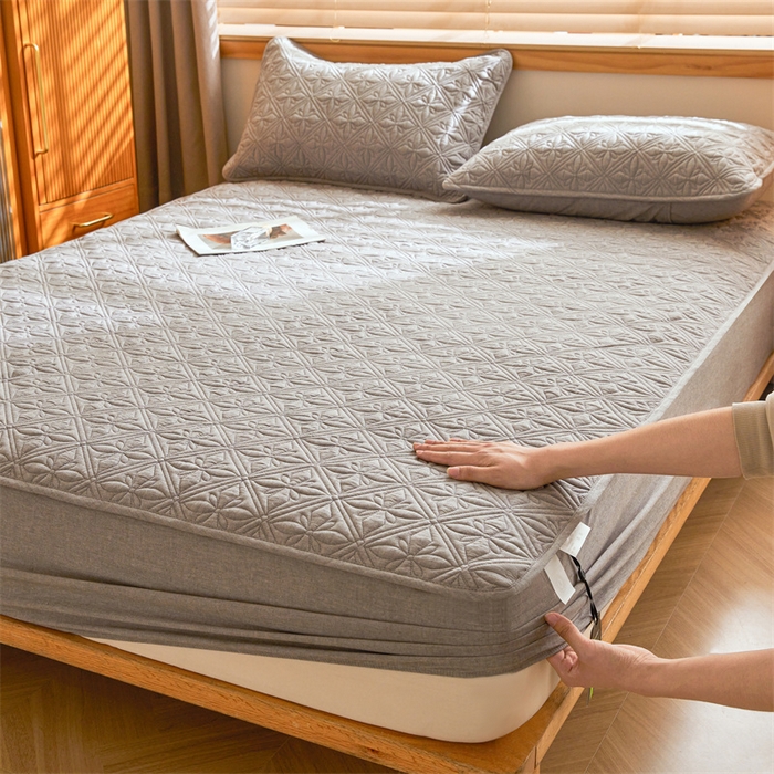 91家纺网 家纺一手货源 找家纺 3C 2025全棉蚕丝蛋白夹棉床笠 天星花-星辰灰