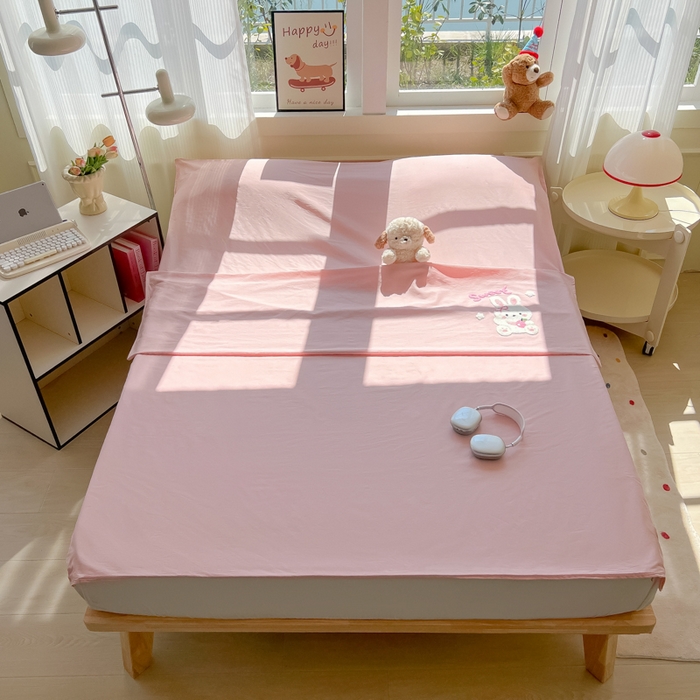 91家纺网 家纺一手货源 找家纺 柒星睡袋 2025新款款40支全棉纯色毛巾绣可拆分隔脏睡袋 小白兔 粉