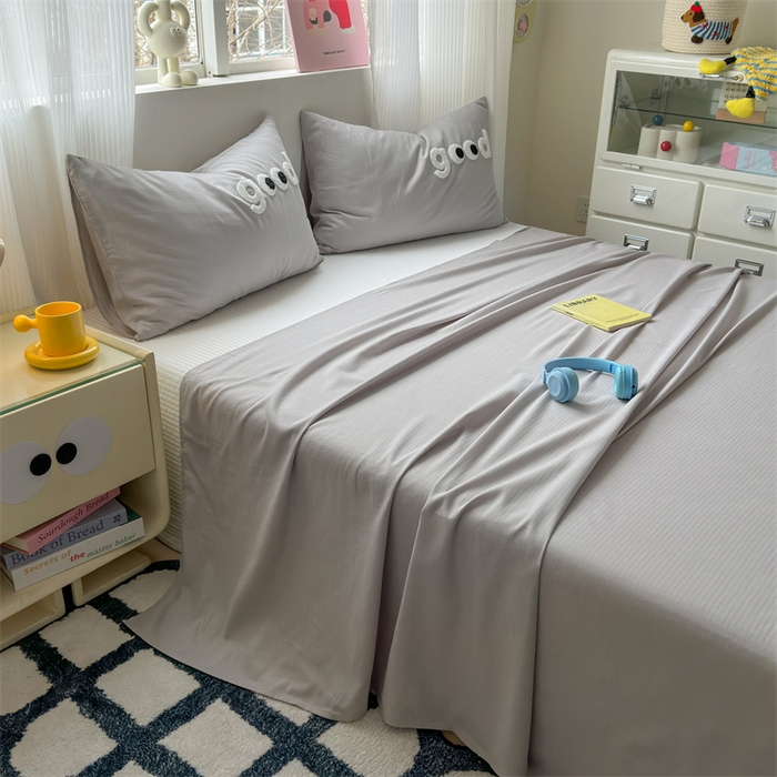 91家纺网 家纺一手货源 找家纺 丽涵家纺 2025新款全棉大雁纹单品床单床单三件套 good银沙灰