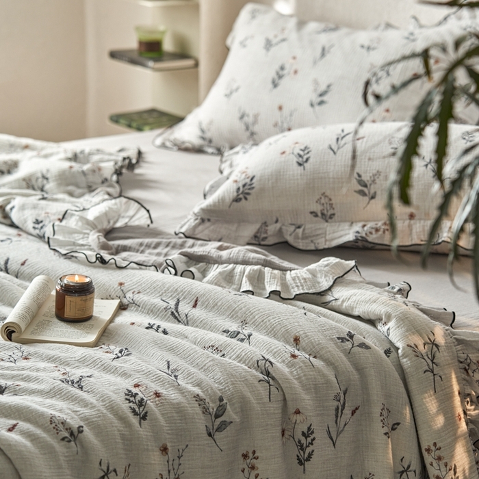 91家纺网 家纺一手货源 找家纺 安莱生活2025新款A类全棉双层皱皱纱夏凉被 夏被  织麦-白