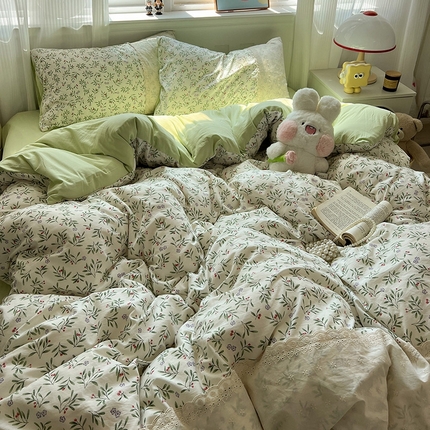 91家纺网 家纺一手货源 找家纺 （总）韩都家居  2025春夏新款蕾丝花边云感双层纱四件套