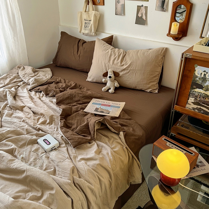 91家纺网 家纺一手货源 找家纺 耀达家居 2025新款水洗棉双拼夏被四件套 奶茶➕咖啡