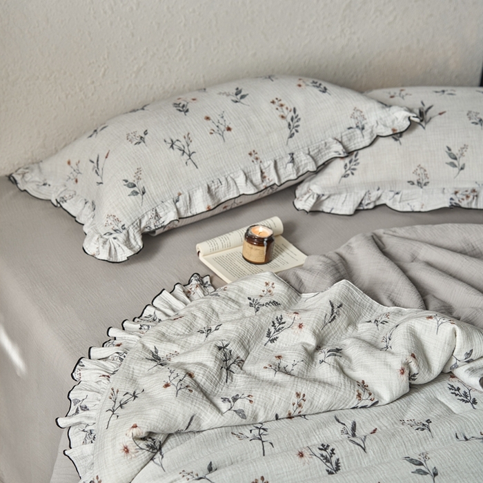 91家纺网 家纺一手货源 找家纺 安莱生活2025新款A类全棉双层皱皱纱夏凉被 夏被  织麦-白