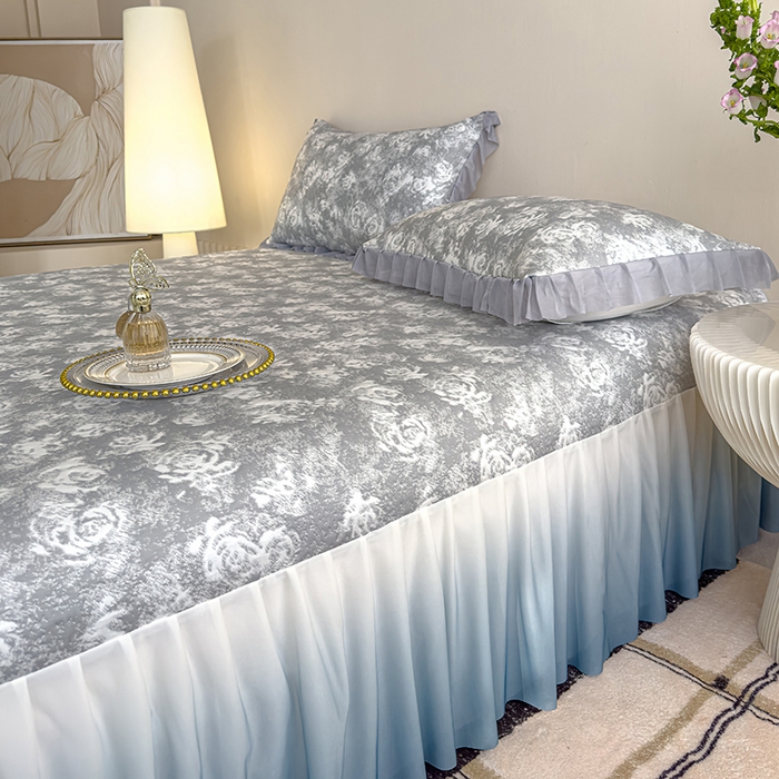 91家纺网 家纺一手货源 找家纺 冬然家纺 2025新款冰豆豆席子凉席床裙款 梦幻玫瑰-灰