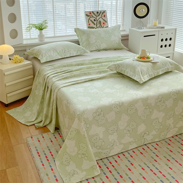 91家纺网 家纺一手货源 找家纺 凯磊2025新款老粗布印花单品床单床单单件 萌熊悠眠