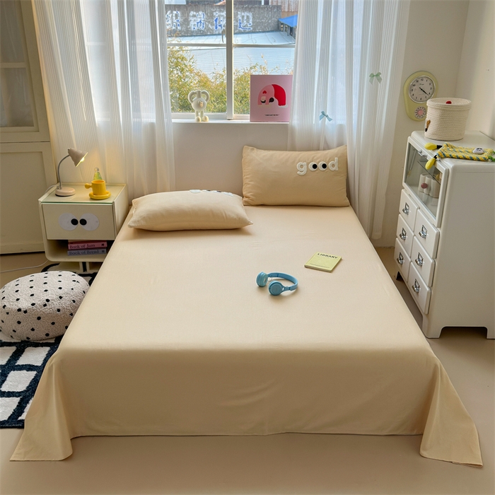 91家纺网 家纺一手货源 找家纺 丽涵家纺 2025新款全棉大雁纹单品床单床单三件套 good香槟金