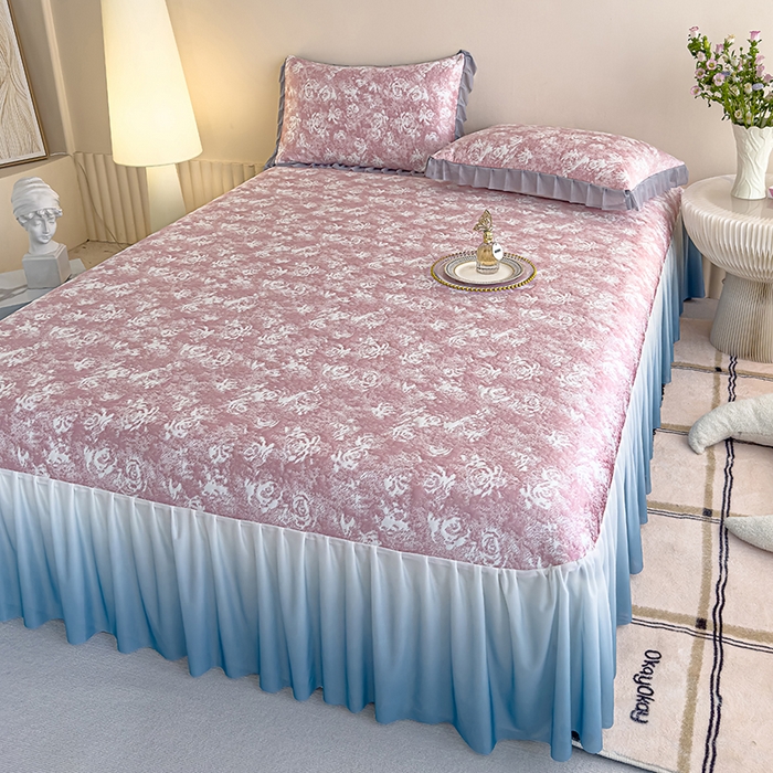 91家纺网 家纺一手货源 找家纺 冬然家纺 2025新款冰豆豆席子凉席床裙款 梦幻玫瑰-粉