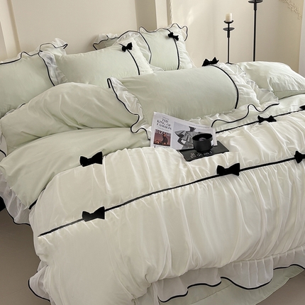 91家纺网 家纺一手货源 找家纺 （总）梧桐家居 2025新款法式高定蝴蝶结赛琳娜雪纺花边四件套