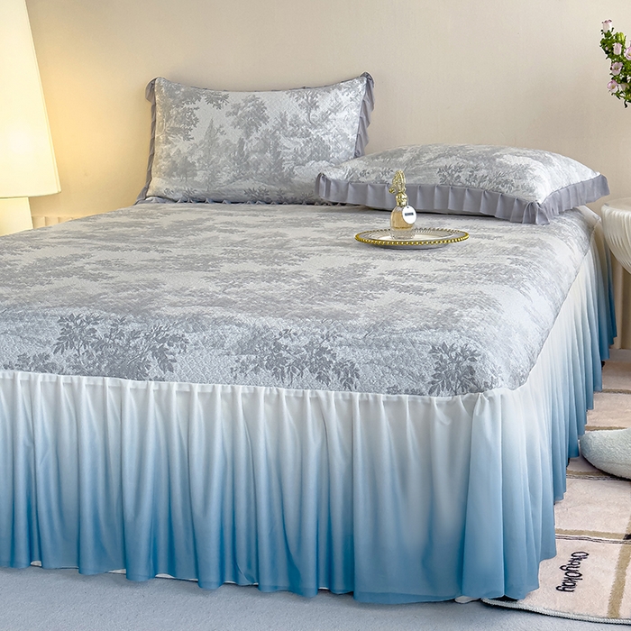 91家纺网 家纺一手货源 找家纺 冬然家纺 2025新款冰豆豆席子凉席床裙款 梦幻森林-灰