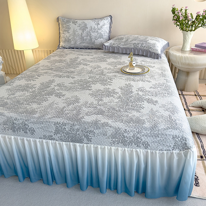 91家纺网 家纺一手货源 找家纺 冬然家纺 2025新款冰豆豆席子凉席床裙款 梦幻森林-灰