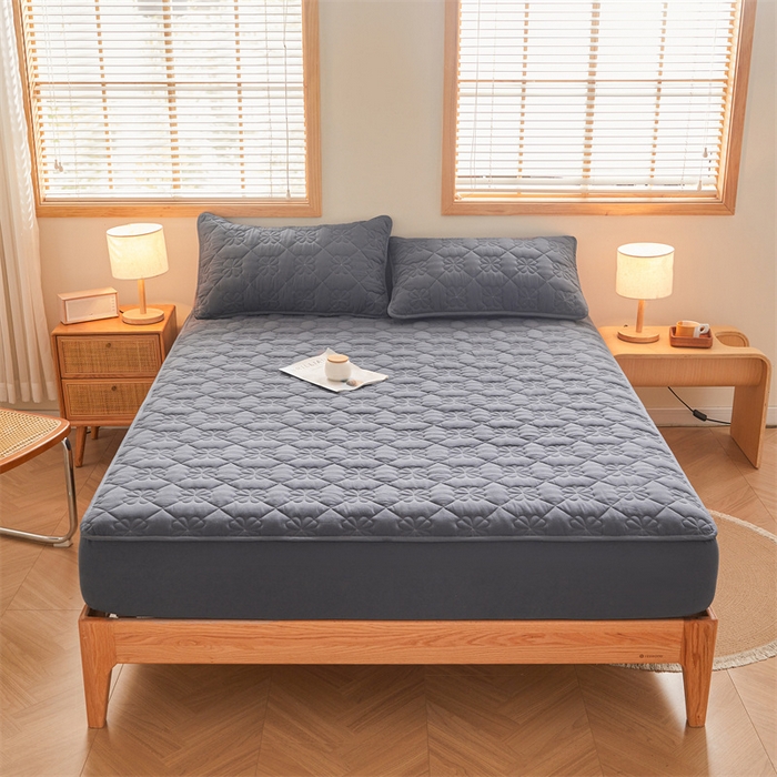 91家纺网 家纺一手货源 找家纺 3C 2025新款A类全棉四叶草防水隔脏床笠 防水 浅语-星空灰