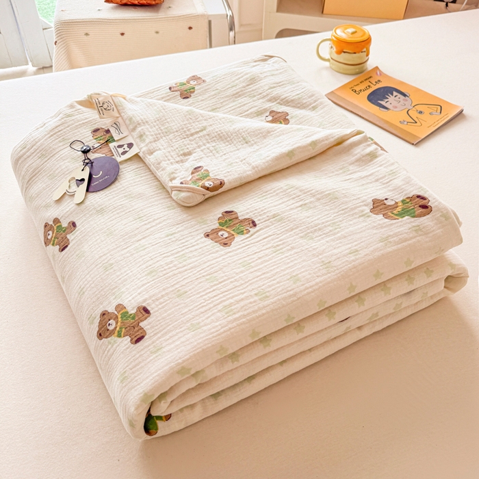 91家纺网 家纺一手货源 找家纺 （总）薇玛仕 2025新款A类全棉双层皱皱纱印花款大豆夏凉被空调被儿童被被子被芯