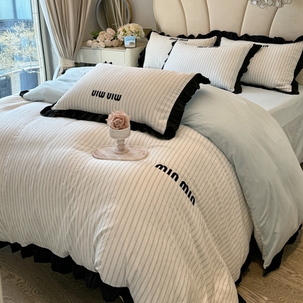 91家纺网 家纺一手货源 找家纺 （总）千希家纺2025新款法式花边水洗棉小香风绣花刺绣四件套