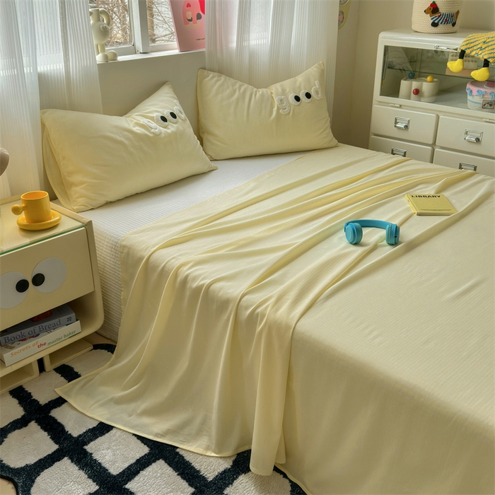 91家纺网 家纺一手货源 找家纺 丽涵家纺 2025新款全棉大雁纹单品床单床单三件套 good浅米黄