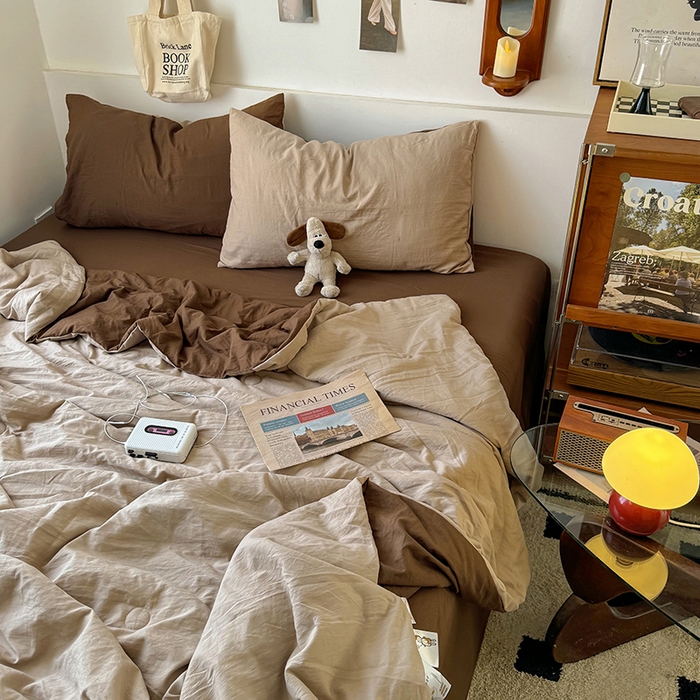 91家纺网 家纺一手货源 找家纺 耀达家居 2025新款水洗棉双拼夏被四件套 奶茶➕咖啡