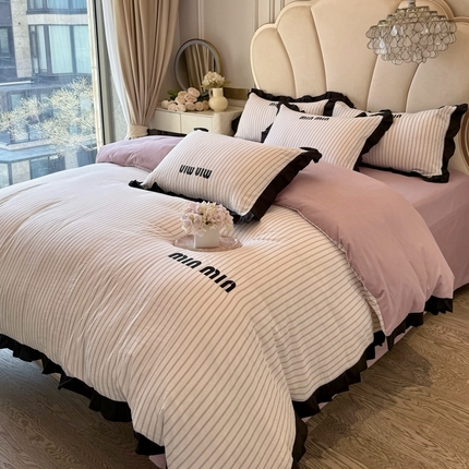 91家纺网 家纺一手货源 找家纺 （总）千希家纺2025新款法式花边水洗棉小香风绣花刺绣四件套