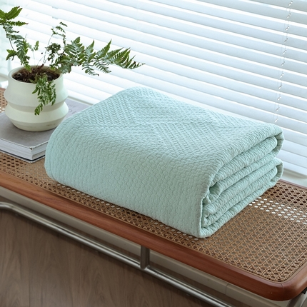 雯雨家纺2025新款A类全棉加厚六层纱提花纯色盖毯 六层纱-浅绿