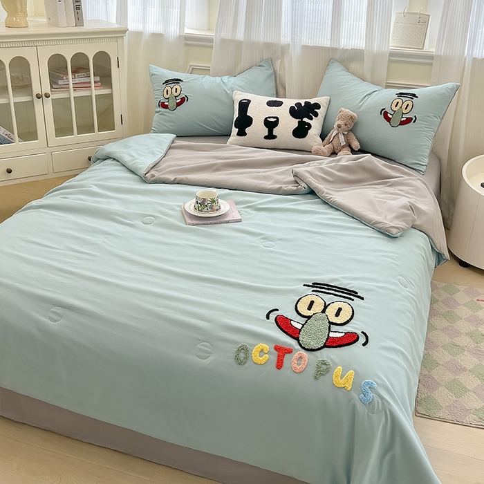 91家纺网 家纺一手货源 找家纺 眠帛家居 2025新款A类水洗皱皱纱毛巾绣夏被四件套 章鱼哥