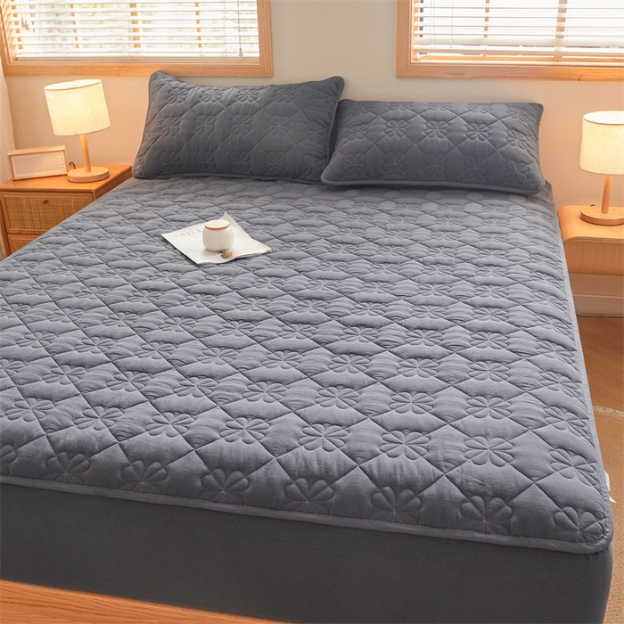 91家纺网 家纺一手货源 找家纺 3C 2025新款A类全棉四叶草防水隔脏床笠 防水 浅语-星空灰