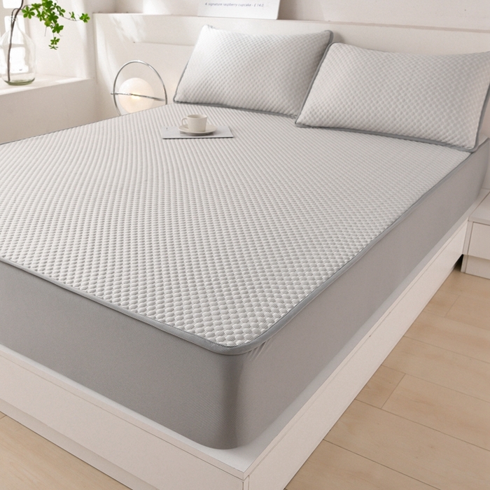 91家纺网 家纺一手货源 找家纺 梦之星 2025新款凉豆豆凉席三件套 纯色床笠款-灰