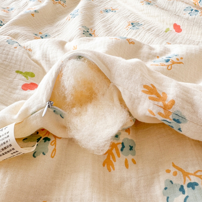 91家纺网 家纺一手货源 找家纺 薇玛仕 2025新款A类全棉双层皱皱纱印花款大豆夏凉被空调被儿童被被子被芯 兰花朵朵