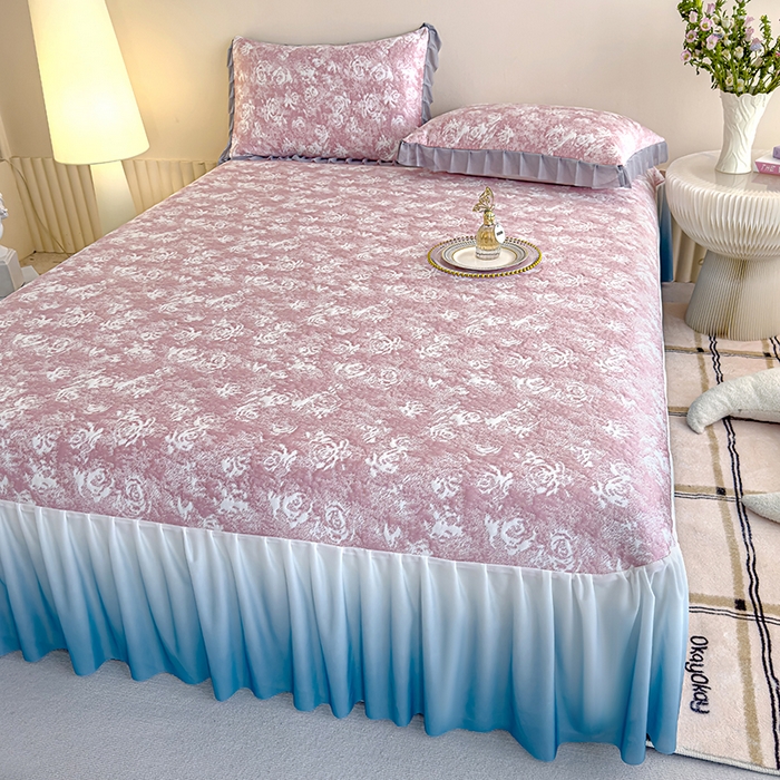 91家纺网 家纺一手货源 找家纺 冬然家纺 2025新款冰豆豆席子凉席床裙款 梦幻玫瑰-粉